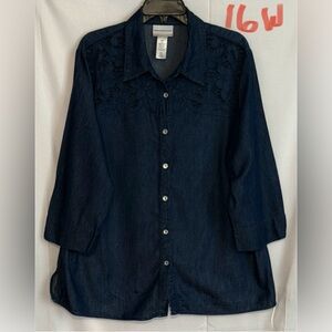 Alfred Dunner Navy Button Down Shirt